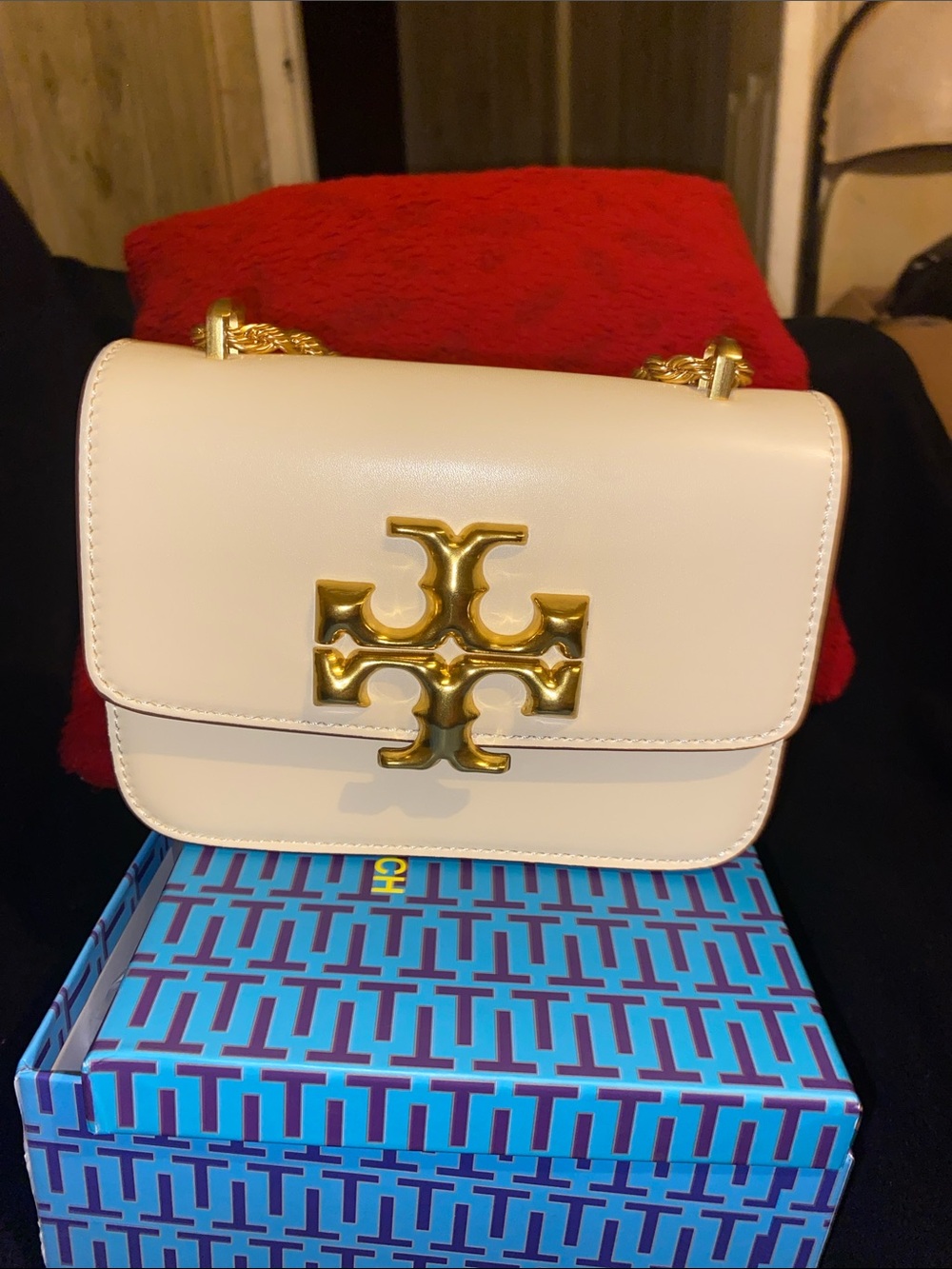 Tory Burch Cream Leather Crossbody with Gold Logo